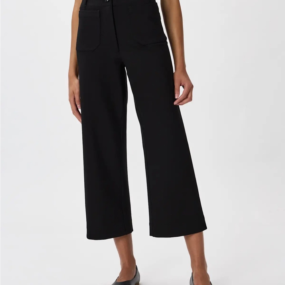 Quince Stretch Wide-Leg Cropped Black Pants